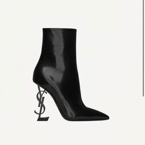 Saint Laurent Black Patent Opyum Sculptural Heel Ankle Boots